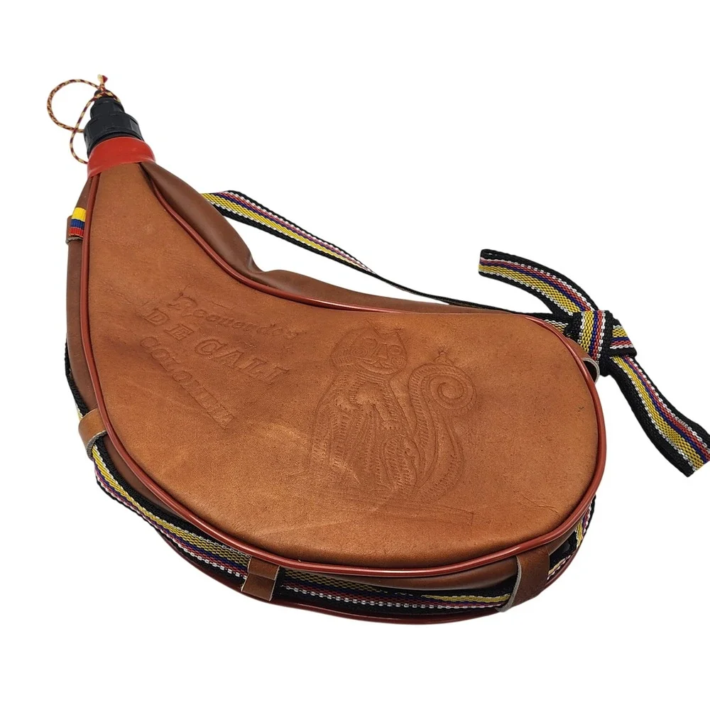 La Caleñita Colombian Souvenir Tejada Cat Embossed Leather Bota Bag Wine Canteen